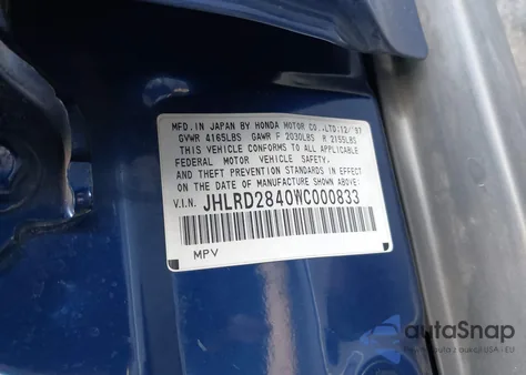 1998 Honda Cr-V Lx from USA, damaged, VIN JHLRD2840WC000833